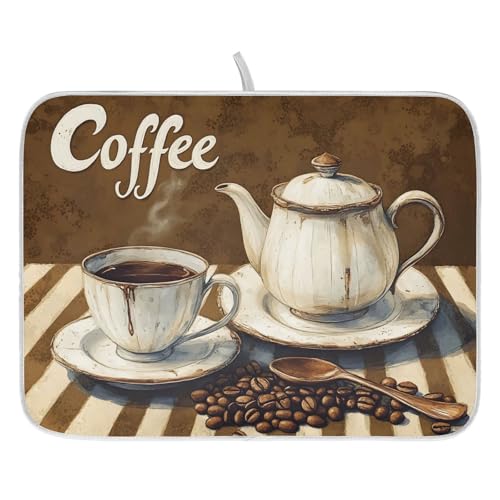 Coffee Themed Dish Drying Mat for Kitchen Counter Absorbent Microfiber Small Drying Pad Dish Mats for Kitchen Countertops 16 x 18 Inch242 (18" x 16")