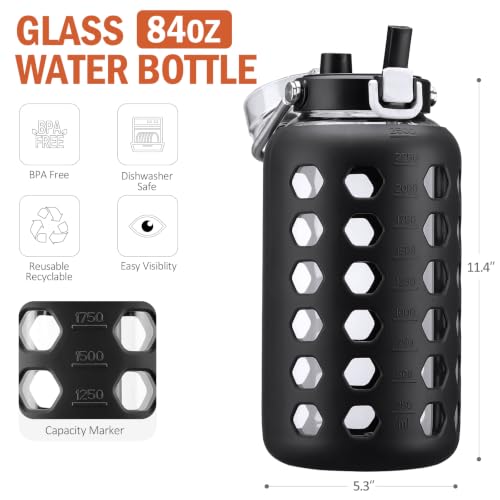 84 oz Glass Water Bottle (Black / 84 Ounces)