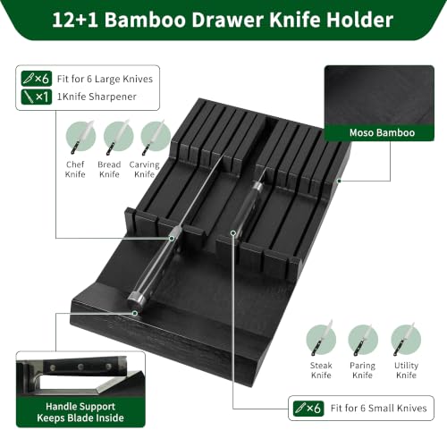 Bamboo Knife Drawer Organizer (Black / 12 Holder)