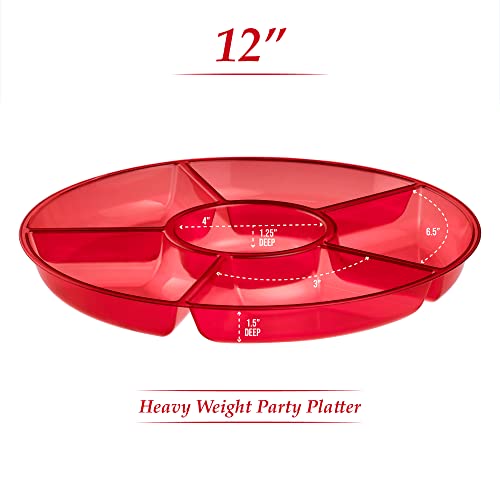 6 Sectional Round Plastic Serving Tray (Red)