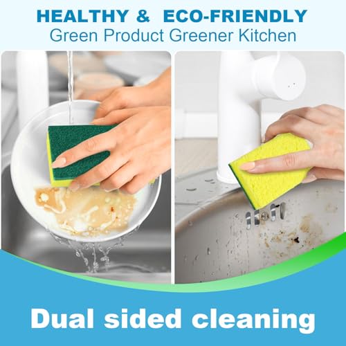 24 Pack Heavy Duty Scrub Sponges (Yellow/Green / 24Count (Pack of 1))