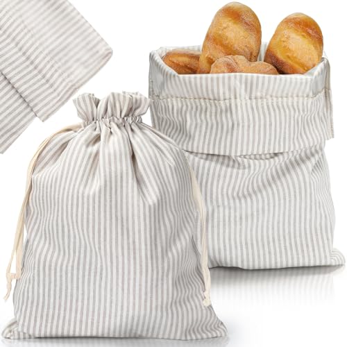 2 Pcs Linen Bread Bags for Homemade 13 x 17 Inches Sourdough Bread Container Reusable Linen Storage Bag with Plastic Saver Natural Large Storage for Artisan Bag (2 Count)