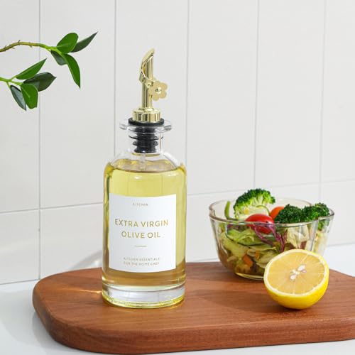 Olive Oil Dispenser for Kitchen (12oz-Clear&Gold Spout+Tray / 11.8 fl oz)
