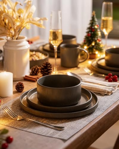 Star Dinnerware Sets with Mugs (Matte Dark Charcoal)
