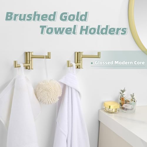 Brushed Gold Swivel Towel Hooks for Bathroom (2 Pack / Brushed Gold)
