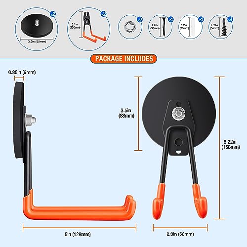 2Pcs Large Strong Magnetic Hooks for Hanging Heavy Duty (3.5" Magnet-2 Pack Larger L Hooks-Orange)