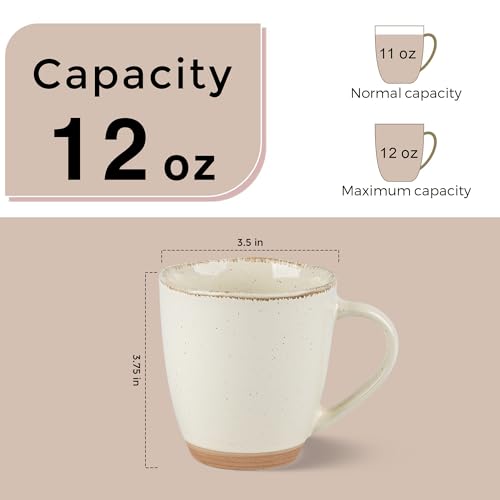 12oz Ceramic Coffee Mugs set of 4 (Light Beige(Handbrush Rim) / Set of 4)
