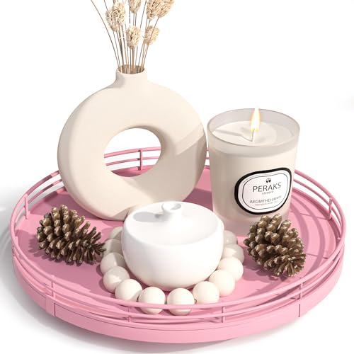 9 Inch Oak Lazy Susan Decorative Tray (Pink / 9)