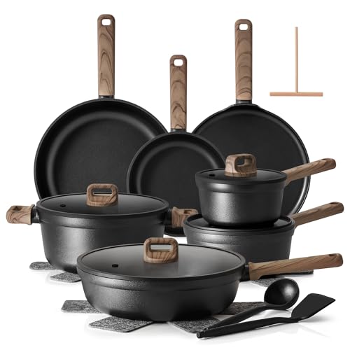 20Pcs Nonstick Pots and Pans Set (Midnight Black / L)
