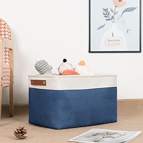 Fabric Storage Bins (White&Blue / L-15"x11"x9.5")