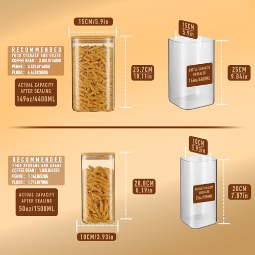 50oz 149oz Square Glass Storage Containers with Lids 2 (149oz*1/50oz*1)
