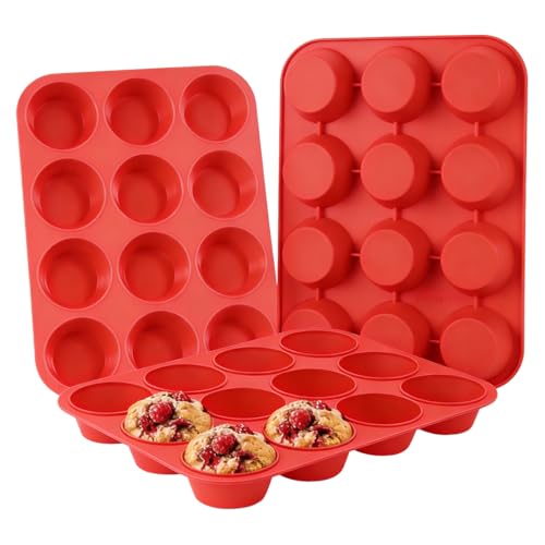 Silicone Muffin Pan 3 Pack Regular 12 Cup Muffin Tin for Baking Banana Muffins Cupcakes Egg Muffins (12-Cup Regular)