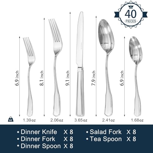 40 Piece Silverware Set for 8 (40-piece / Silver)