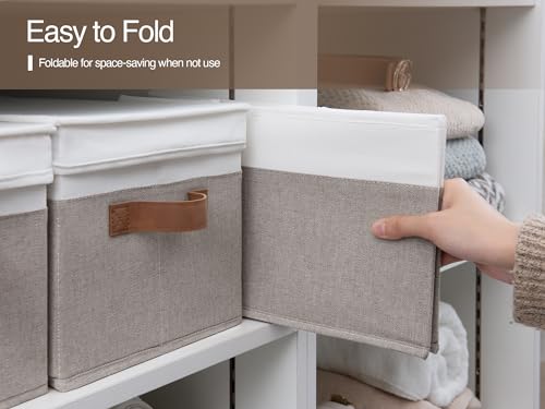 Fabric Storage Bins with Lids (Brown and White / Jumbo)