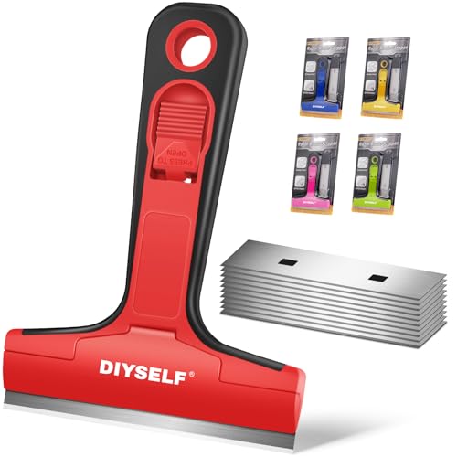 Razor Blade Scraper with 10 PCS 4" Blades (10PCS Metal Blades / Red)