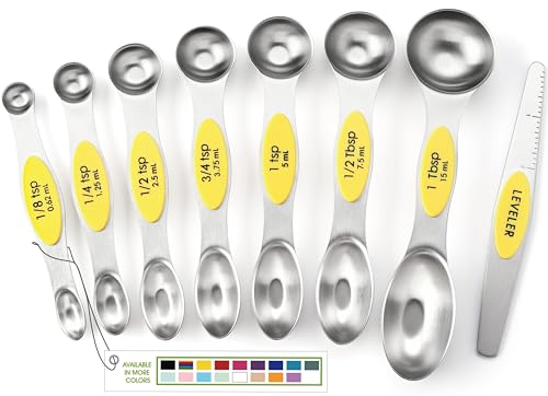 Stainless Steel Magnetic Measuring Spoons Set of 8 (Yellow / 1-Pack)