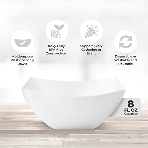 4 Pack Disposable White Plastic Serving Bowls 4 Square Party Candy Use 8oz (8 OUNCE / White)
