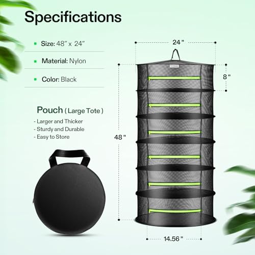 6 Layer Mesh Drying Rack Hanging Design with Green Zippers for Dehydrating