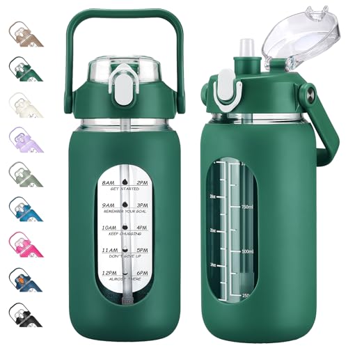 42oz Glass Water Bottles with Straw (Ink green / 42 Ounces)