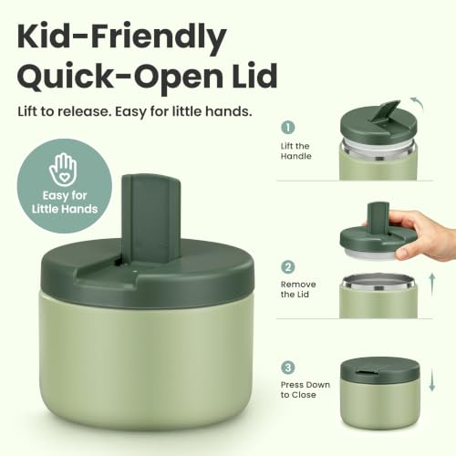 12oz Insulated Vacuum Food Jar with Buckle Lid Wide Mouth Soup Thermo for Hot Food Kids Leakproof Stainless Steel Lunch Container (Green / 12OZ)