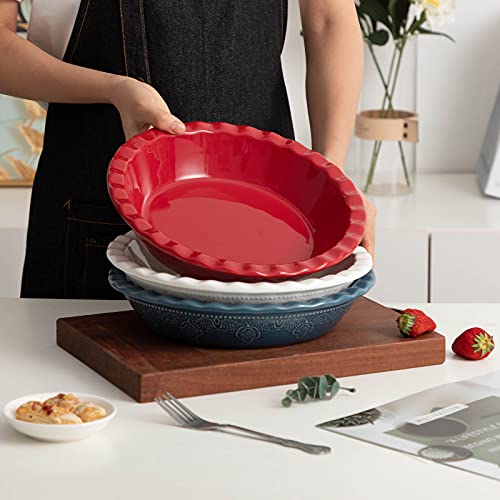 Pie Pan 9 Inch Ceramic Pie Dish (Red,Set of 2)