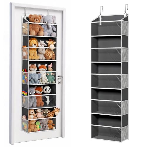 Stuffed Animal Organizer Over the Door (Clear Dark Grey / 1 Pack-5 Tier)