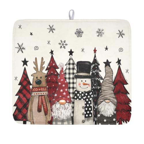 Winter Snowman Gnome Dish Drying Mat Xmas Tree Dishes Pad 16"x18" Microfiber Fast Dry Dish Drainer Rack Mats Kitchen Countertop Accessories (Winter Snowman Gnome / 16x18 inch)