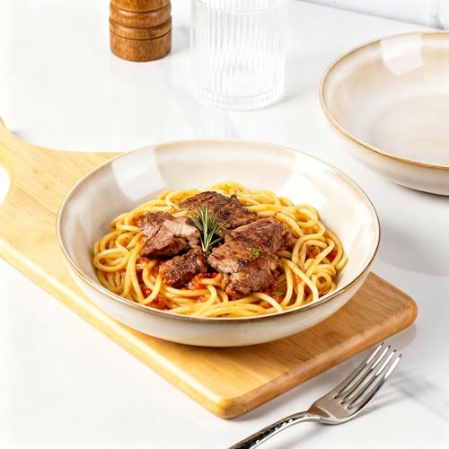 8.5’’ Ceramic Pasta Bowls Set of 6 (Set of 6 / Cappuccino)
