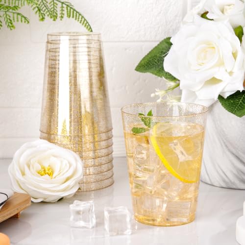60 Pcs Gold Plastic Cups (Glitter-10oz-60)