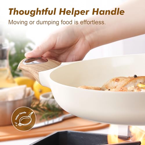 12.5in Ceramic Nonstick Frying Pan Paella Pan (12.5 Inch / CERAMIC White)