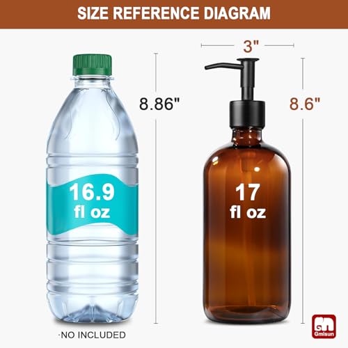 Amber Glass Soap Dispenser (Amber Bottle + Black Long Pump / 2 Pack)