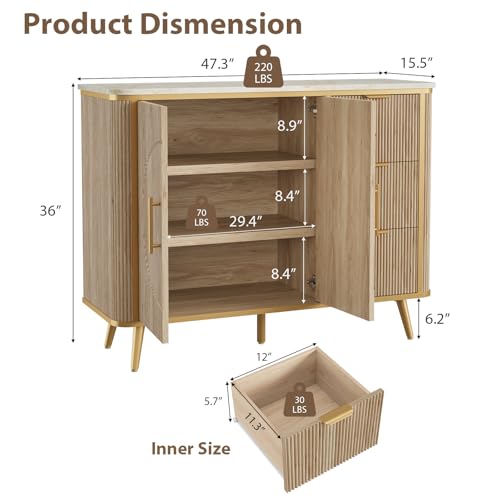 47.3" Modern Buffet Cabinet with Storage (Natural Oak-3draws)