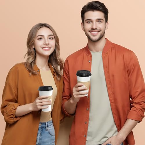 Coffee Cups with Lids and Sleeves (White-100packs / 16 oz)