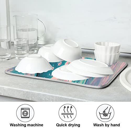 Super Absorbent Dish Drying Mat (Marble Pink Green / 16" x 18")
