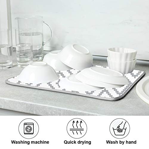 Super Absorbent Dish Drying Mat (White Moroccan Rhombus Plaid / 18" x 24")