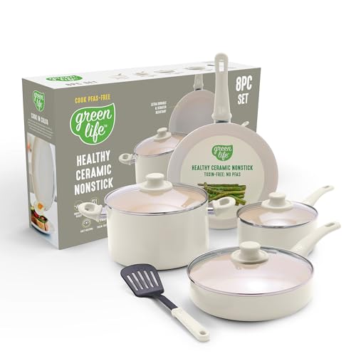 8 Piece Nonstick Cookware Set (8 Piece Cookware Set / Cream)