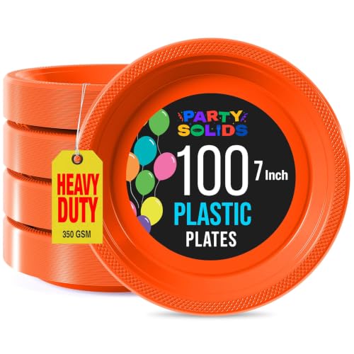 Exquisite Party Solids Sturdy Orange Plastic Plates 7" Cake Plates 100 Pcs (7 inch / Orange)
