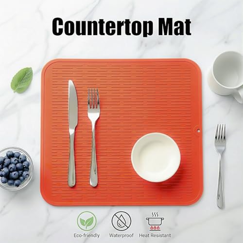 Silicone Dish Drying Mat for Multiple Usage (Orange / 18"L x 16"W)