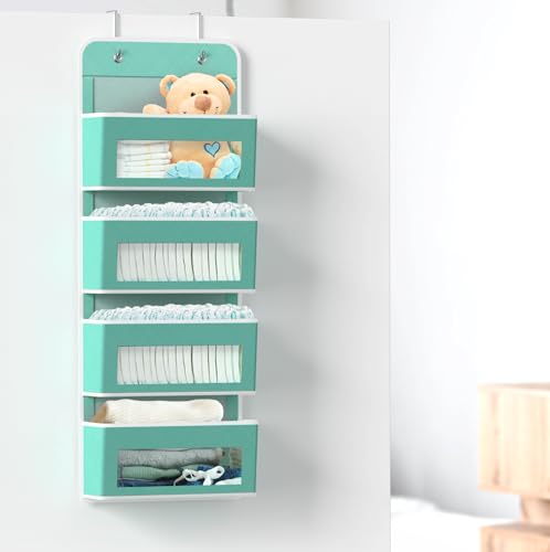 4 Clear Pocket Over Door Hanging Organizer (4 Pockets / Turquoise)