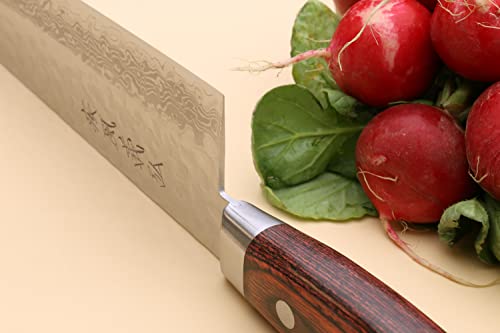VG10 16 Layer Hammered Damascus Stainless Steel Santoku Chefs Knife (7" / Mahogany Handle)