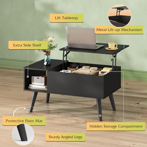 Lift Top Coffee Table with Hidden Storage (Black / 31.5")