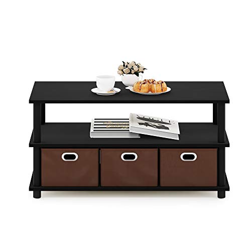 Turn-N-Tube Coffee Table, 31.22D x 15.5W x 15.8H in, Black Oak/Black/Brown (Black Oak/Black/Brown / 3 Bin)