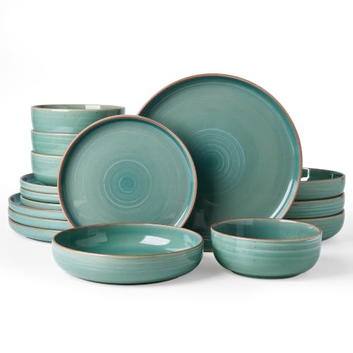 Meteor 16 Piece Dinnerware Set with Pasta Bowls (Peacock Green / Service for 4 (Include Pasta Bowls))