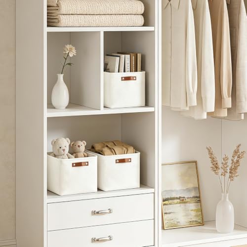 Collapsible Fabric Storage Cubes 11x11 Cube Storage Bins (Full Off-White / Cube - 11"x11"x11")