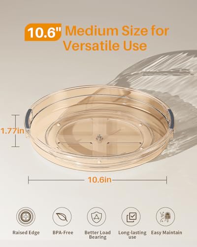2 Pack 10.6in Lazy Susan Organizer Turntable for Cabinet (Amber / 10.6 inch)