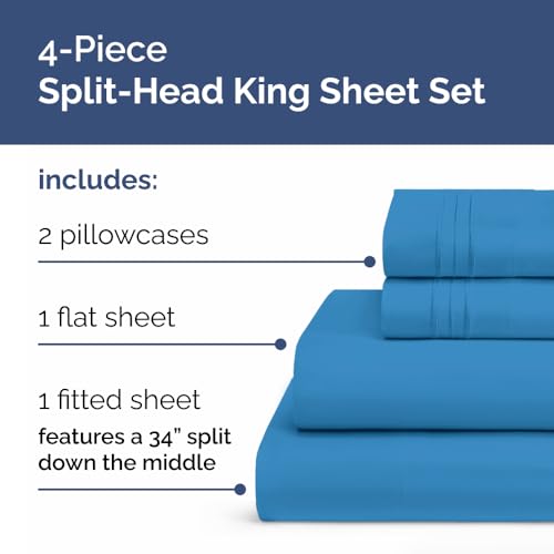 Flex Top Split Head King 4 Piece Sheet Set (20 - Denim Blue / Split Head/Flex Top)