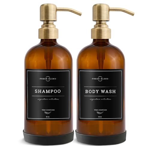 Amber Glass Soap Dispenser (Amber Bottle / Brushed Brass Pump)