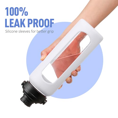 24oz Glass Water Bottle with Straw and 2 Lids (White / 24 Ounces)