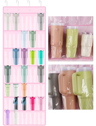 35 Pocket Door Hanging Cup Organizer Fit for Stanley Tumbler 30 40oz (75.2'' x 24.4" / Pink (Upgraded))