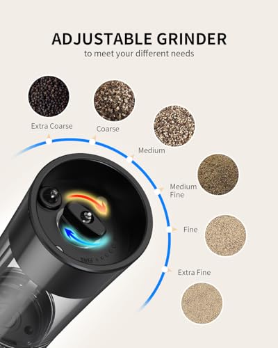 Rechargeable Gravity Electric Salt and Pepper Grinder Set Automatic Stainless Steels Salt and Pepper Mills with LED Light (Silver)